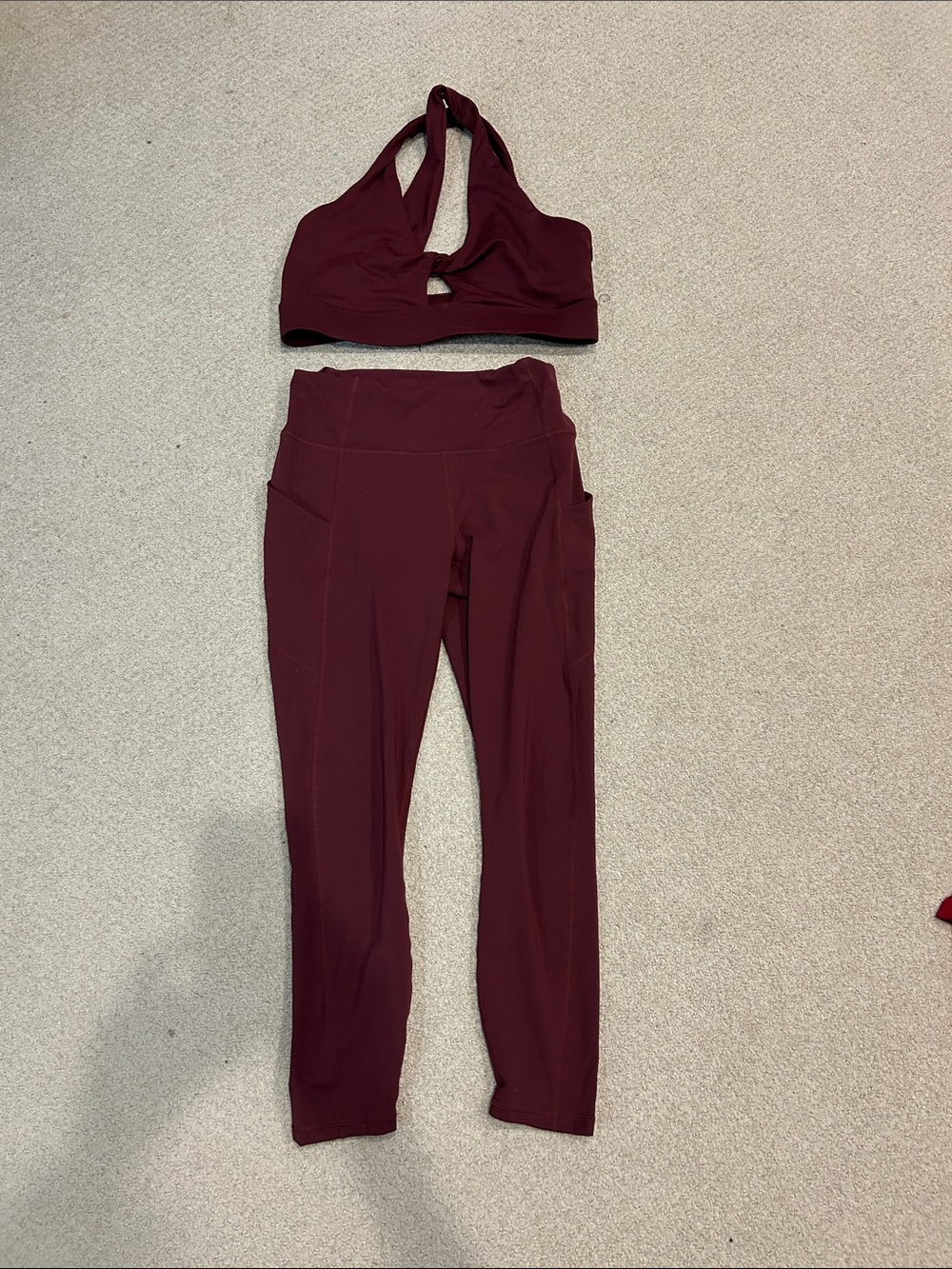 Fabletics Burgundy PureLuxe Active Leggings matching top like new